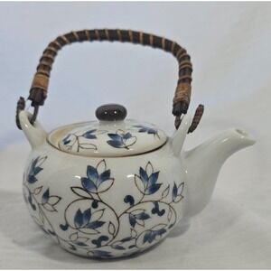 Vintage Japanese Teapot Porcelain Blue Flower Design Nice
